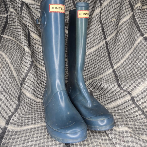 Original tall gloss Hunter rain boots Blue Size 6 - Picture 1 of 10